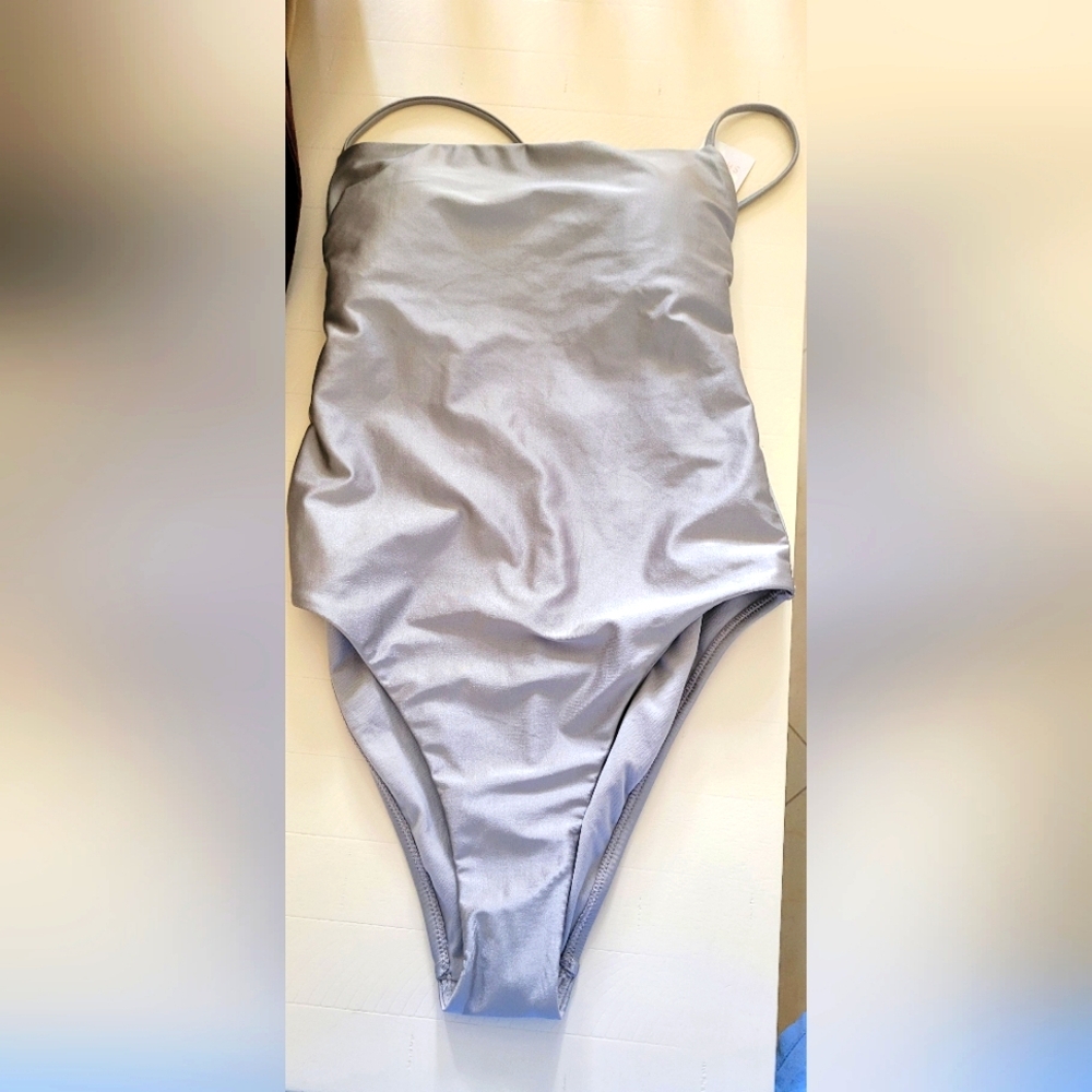 SHADE & SHORE SILVER METALLIC SWIMSUIT ONE PIECE